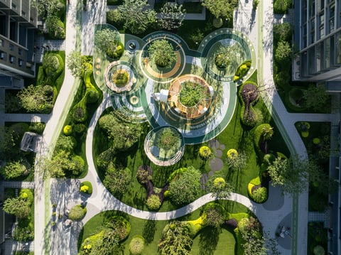 Modern public garden with landscaping